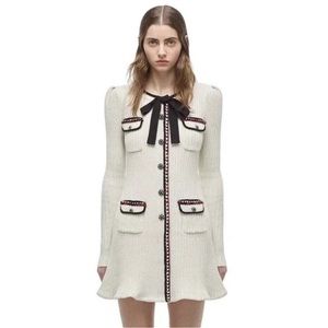 SELF-PORTRAIT CREAM LUREX KNIT MINI DRESS SIZE XS. Like brand new!